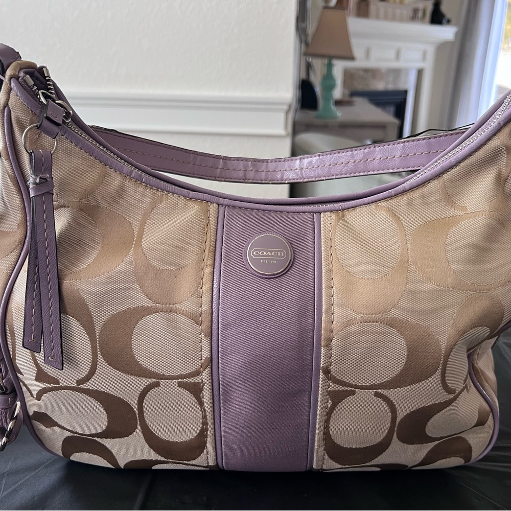 Coach Cream and Purple Hobo Shoulder Bag